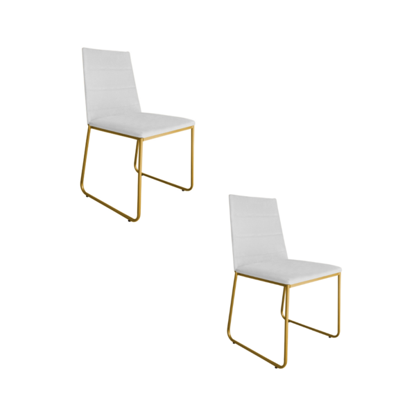 Kit 02 Cadeira De Jantar Estofada Lille Base Gold Courino Bra