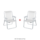 Kit 02 Cadeira De Praia Alumínio Beach Premium Branco