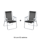 Kit 02 Cadeira De Praia Alumínio Beach Premium Preto