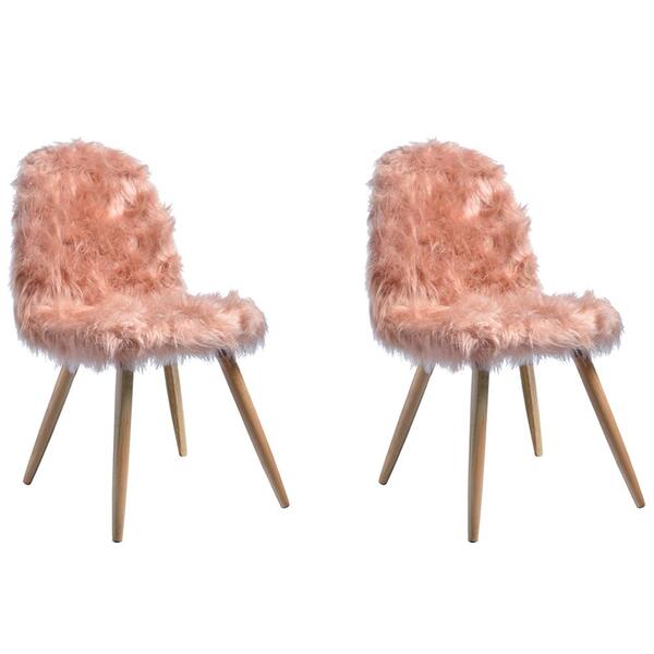 Kit 02 Cadeira Decorativa Rolg Pelo Sintetico Pes Madeira Sone