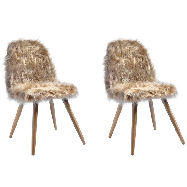 Kit 02 Cadeira Decorativa Rolg Pelo Sintetico Pes Madeira Sone