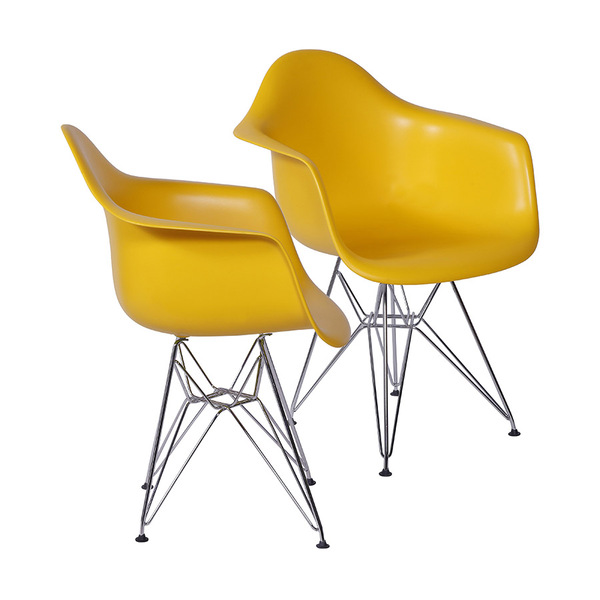 Kit 02 Cadeiras Boxbit Dkr Eames Polipropileno Amarela Base B
