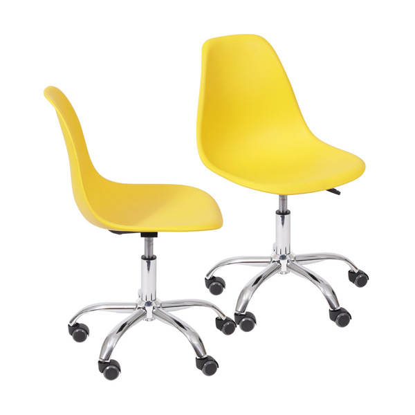 Kit 02 Cadeiras Boxbit Dkr Eames Polipropileno Amarelo Base R