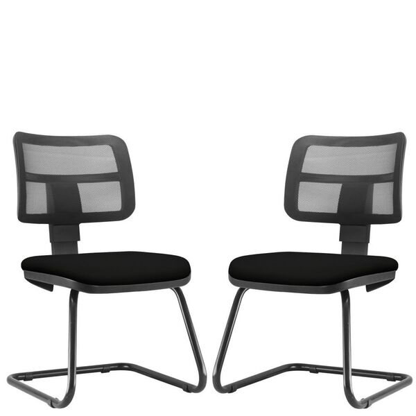 Kit 02 Cadeiras De Escritório Recepção Fixa Zip L02 Couro Sin