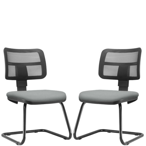 Kit 02 Cadeiras De Escritório Recepção Fixa Zip L02 Couro Sin