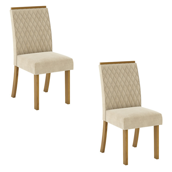 Kit 02 Cadeiras De Jantar Asha Veludo Linho Base Nature - D'r