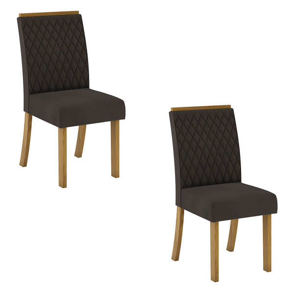 Kit 02 Cadeiras De Jantar Asha Veludo Marrom Base Nature - D'