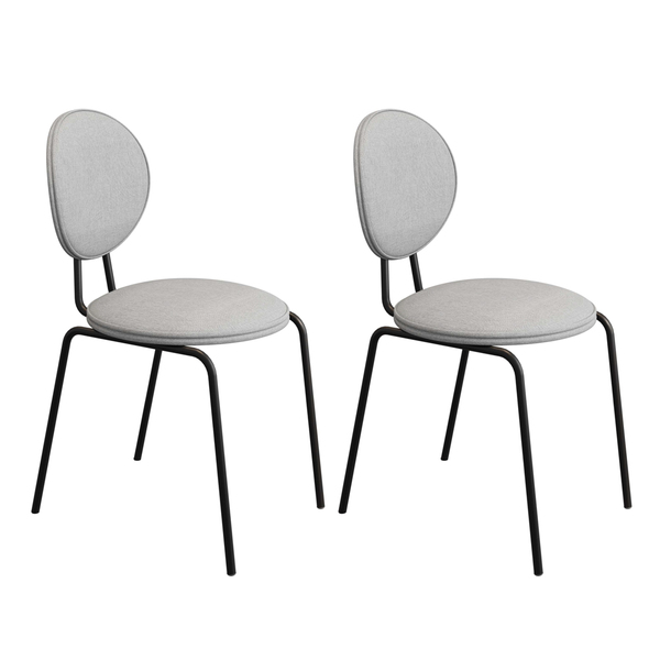 Kit 02 Cadeiras De Jantar Belle Linho Cinza Base De Ferro Pre