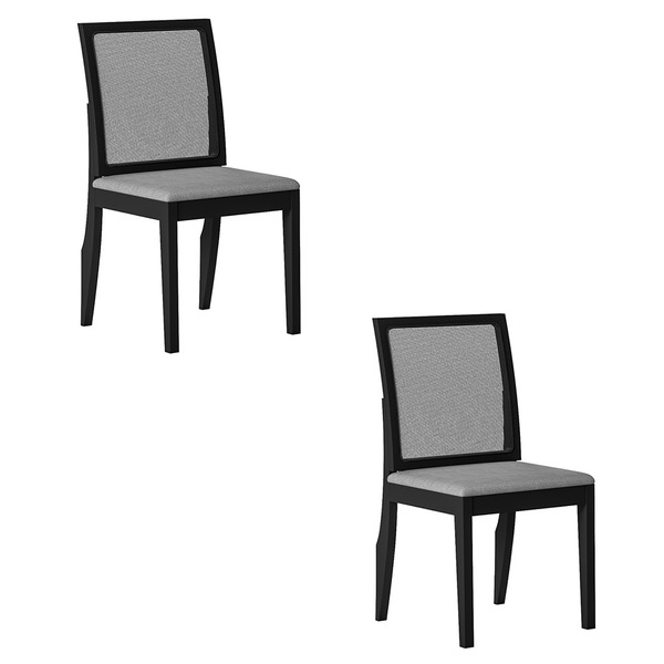 Kit 02 Cadeiras De Jantar Cindy Linho Cinza E Madeira Preto -