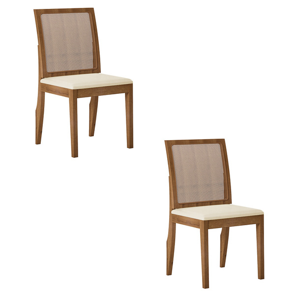 Kit 02 Cadeiras De Jantar Cindy Veludo Bege E Madeira Castanh