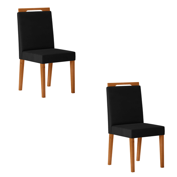 Kit 02 Cadeiras De Jantar Denise Veludo Preto E Madeira Ipê -