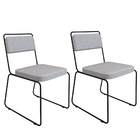 Kit 02 Cadeiras De Jantar Filipa Linho Cinza Base De Ferro Pr