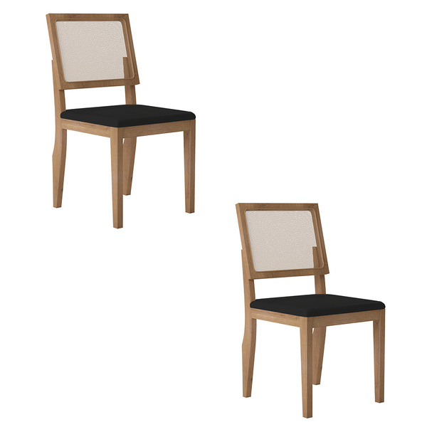 Kit 02 Cadeiras De Jantar Hana Veludo Preto E Madeira Castanh