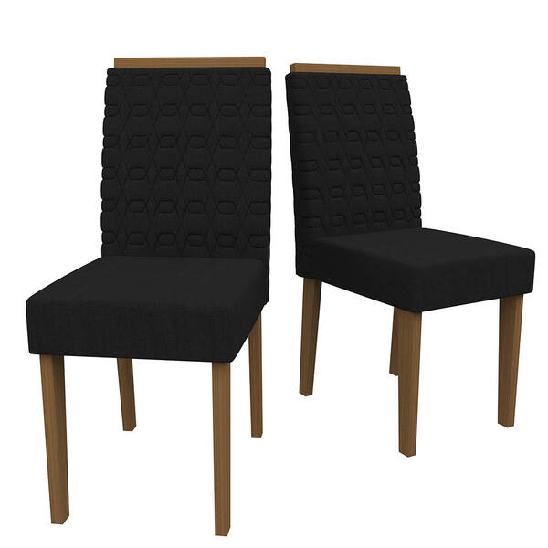 Kit 02 Cadeiras De Jantar Jasmin Veludo Preto Vl07 Pés Imbuia
