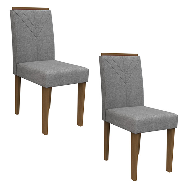 Kit 02 Cadeiras De Jantar Júlia Linho Cinza Ln02 Pés Imbuia -