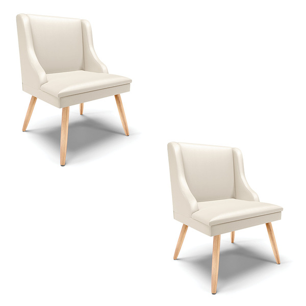 Kit 02 Cadeiras De Jantar Liz Corino Bege Pés Palito Natural