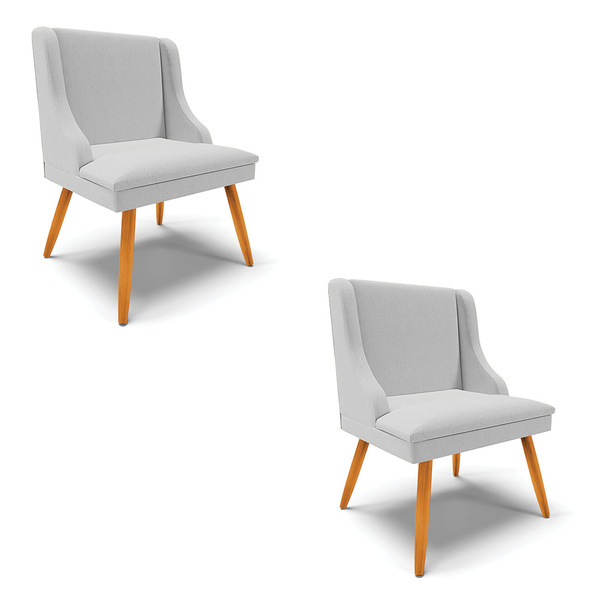 Kit 02 Cadeiras De Jantar Liz Linho Cinza A05 Pés Palito Cast