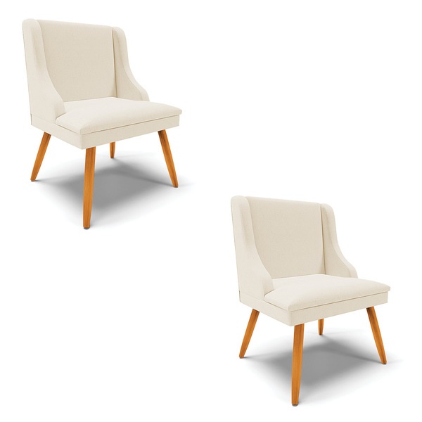 Kit 02 Cadeiras De Jantar Liz Linho Grosso Bege A19 Pés Palit