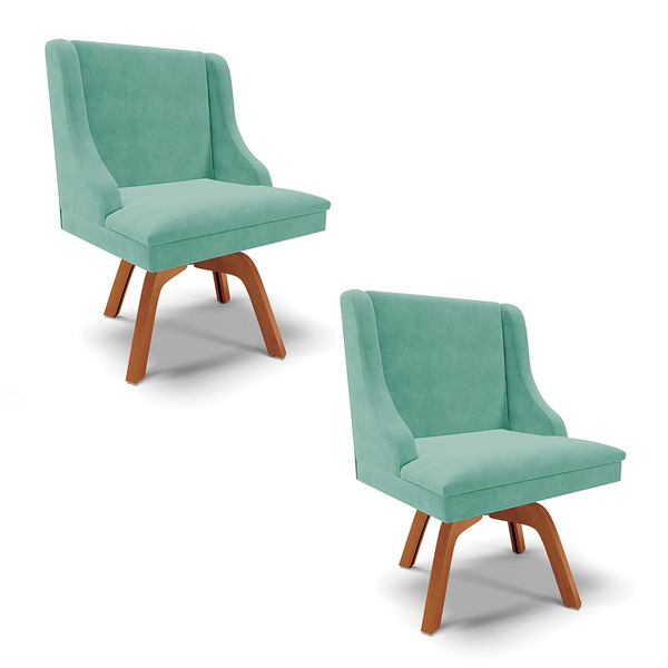 Kit 02 Cadeiras De Jantar Liz Suede Azul Turquesa Base Girató