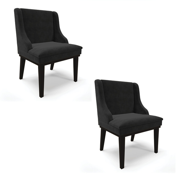 Kit 02 Cadeiras De Jantar Liz Suede Base Fixa Madeira Preto D