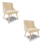 Kit 02 Cadeiras De Jantar Liz Suede Bege Pés Palito Natural D