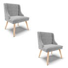 Kit 02 Cadeiras De Jantar Liz Suede Cinza Pés Palito Natural