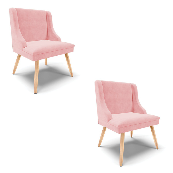 Kit 02 Cadeiras De Jantar Liz Suede Rosa Bebê Pés Palito Natu