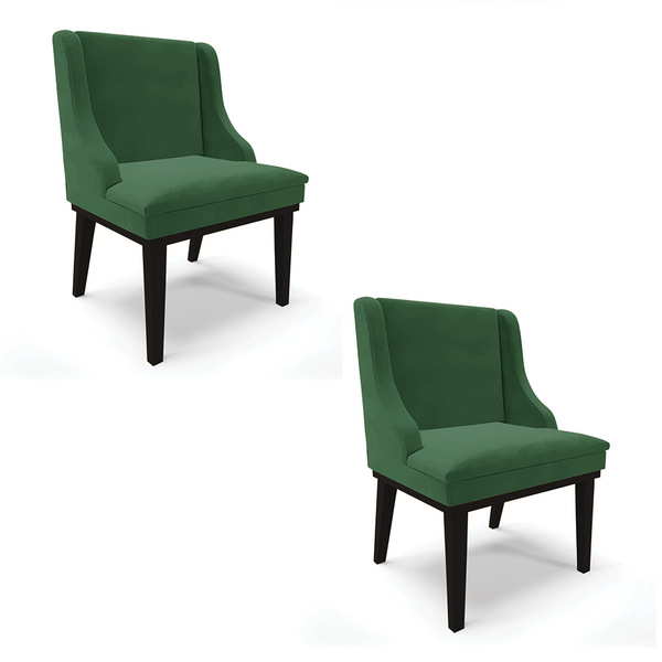 Kit 02 Cadeiras De Jantar Liz Veludo Base Fixa Madeira Preto