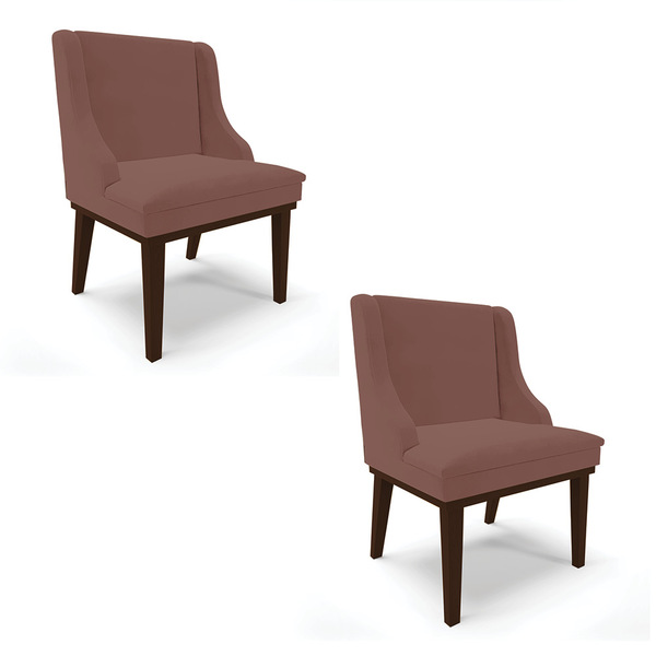 Kit 02 Cadeiras De Jantar Liz Veludo Base Fixa Madeira Tabaco