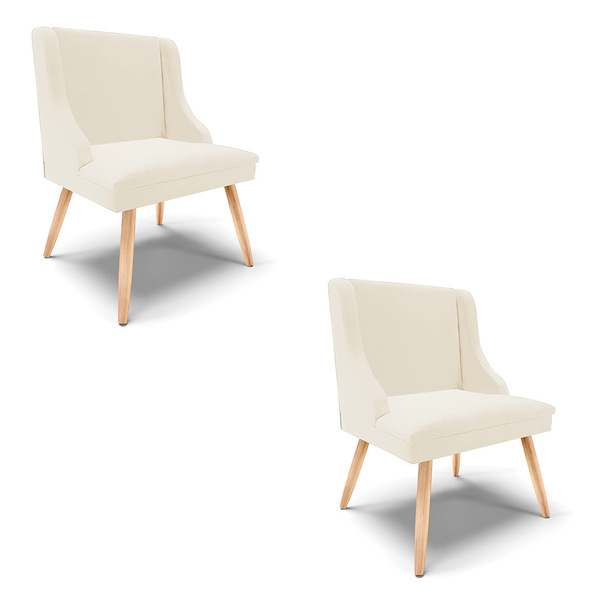 Kit 02 Cadeiras De Jantar Liz Veludo Bege Pés Palito Natural