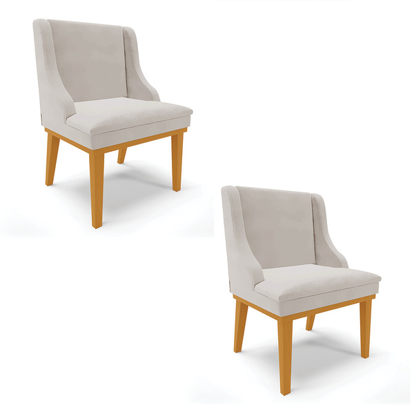 Kit 02 Cadeiras De Jantar Liz Veludo Cinza Base Fixa Madeira