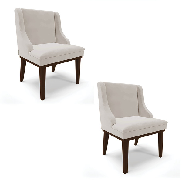 Kit 02 Cadeiras De Jantar Liz Veludo Cinza Base Fixa Madeira