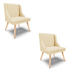 Kit 02 Cadeiras De Jantar Liz Veludo Off White A129 Pés Palit