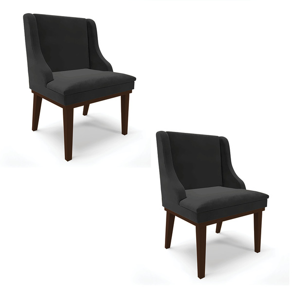 Kit 02 Cadeiras De Jantar Liz Veludo Preto Base Fixa Madeira