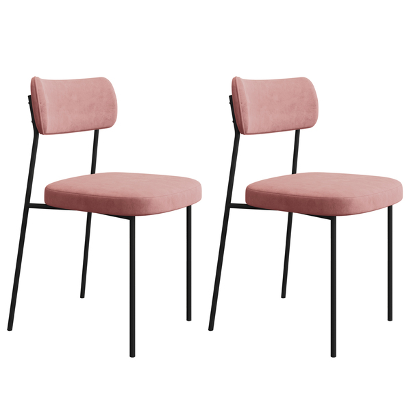 Kit 02 Cadeiras De Jantar Nile Veludo Rosa Base De Ferro Pret