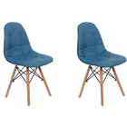 Kit 02 Cadeiras Dkr Charles Eames Wood Estofada Botonê - Turq