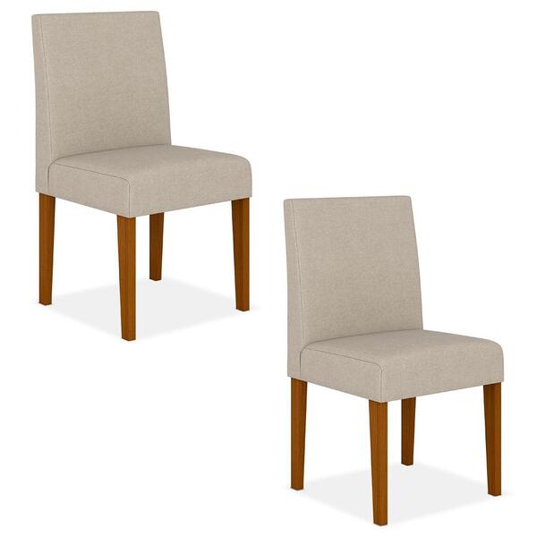 Kit 02 Cadeiras Haia Wood Cinamomo/linho Bege - Moveis Arapon