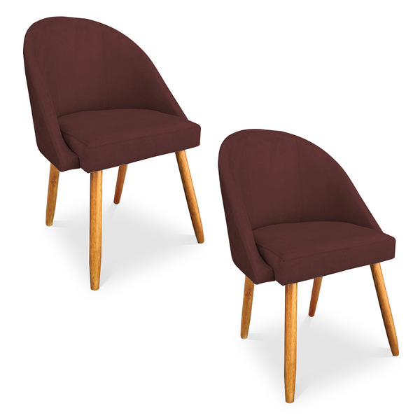 Kit 02 Cadeiras Jantar Bela Suede Marsala Pés Palito Castanho