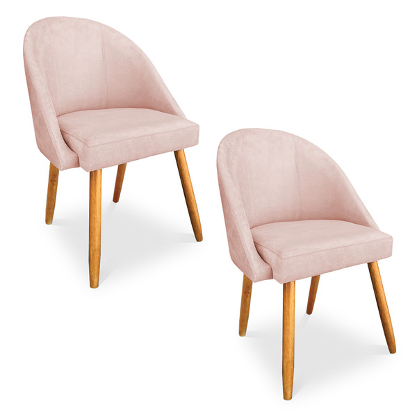 Kit 02 Cadeiras Jantar Bela Suede Rosa Bebê Pés Palito Castan
