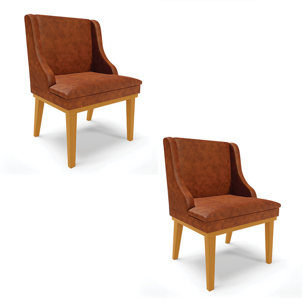 Kit 02 Cadeiras Liz Corano Nozes Base Fixa Madeira Castanho D