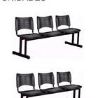 Kit 02 Cadeiras Longarinas Plásticas 03 Lugares – Cor Preta –