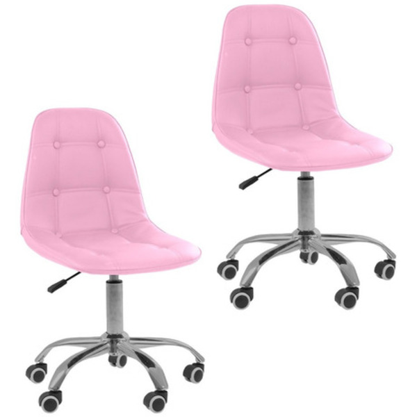 Kit 02 Cadeiras Office Eiffel Botonê Ajustável Base Giratória