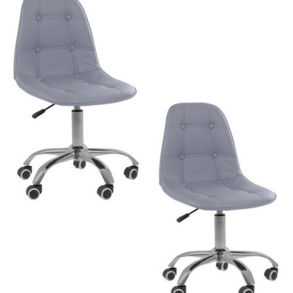 Kit 02 Cadeiras Office Eiffel Botonê Ajustável Base Giratória
