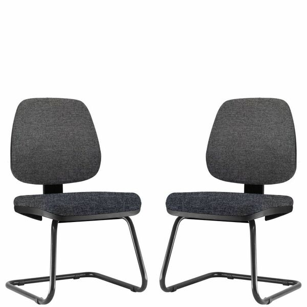 Kit 02 Cadeiras Para Escritório Job L02 Fixa Linho Chumbo - L