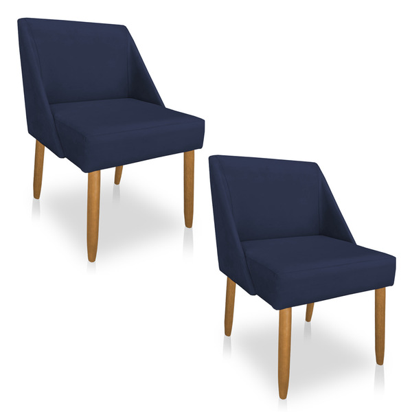 Kit 02 Cadeiras Poltona Juliana Suede Azul Marinho Pés Palito
