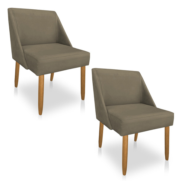 Kit 02 Cadeiras Poltona Juliana Suede Marrom Rato Pés Palito