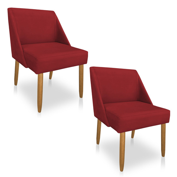 Kit 02 Cadeiras Poltona Juliana Suede Vermelho Pés Palito Cas