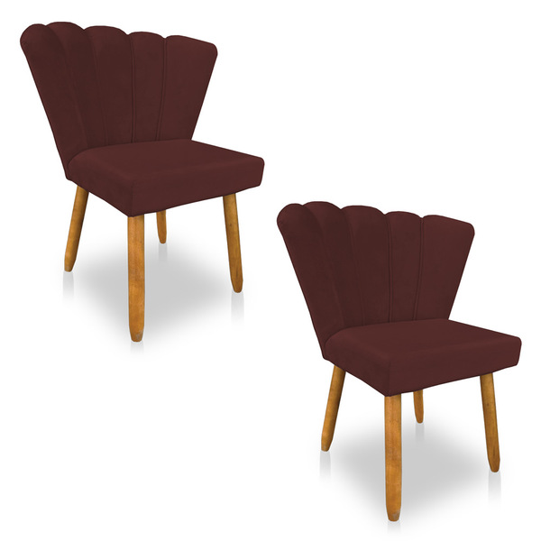 Kit 02 Cadeiras Poltrona Flor Veludo Marsala Pés Palito Casta