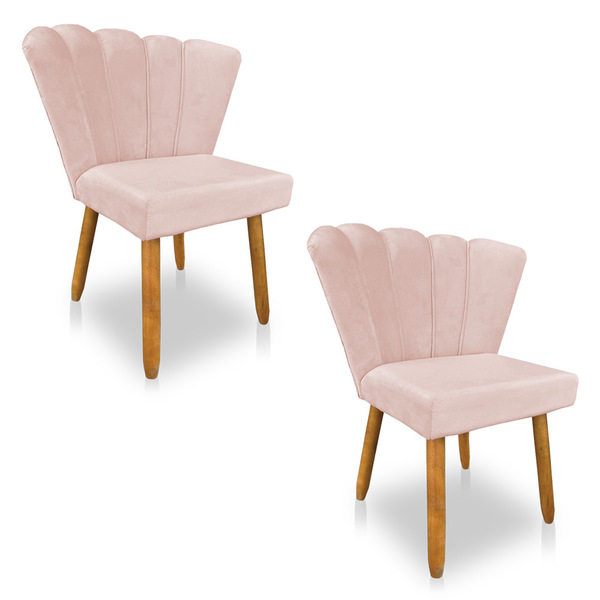 Kit 02 Cadeiras Poltrona Flor Veludo Rosa Bebê Pés Palito Cas