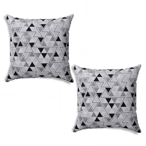 Kit 02 Capas Para Almofada Tecido Estampado Triângulo Preto E